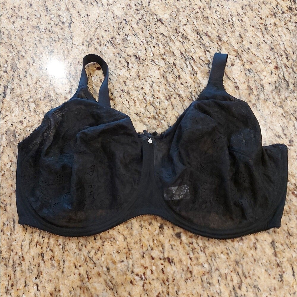 Wacoal 855186 Retro Chic Full Figure Black Unlined Underwire Bra Size 44H